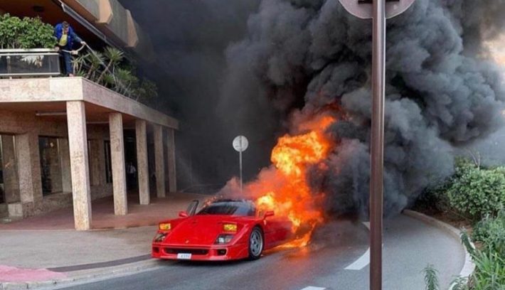 Ferrari F40 on fire in Monaco 768x512