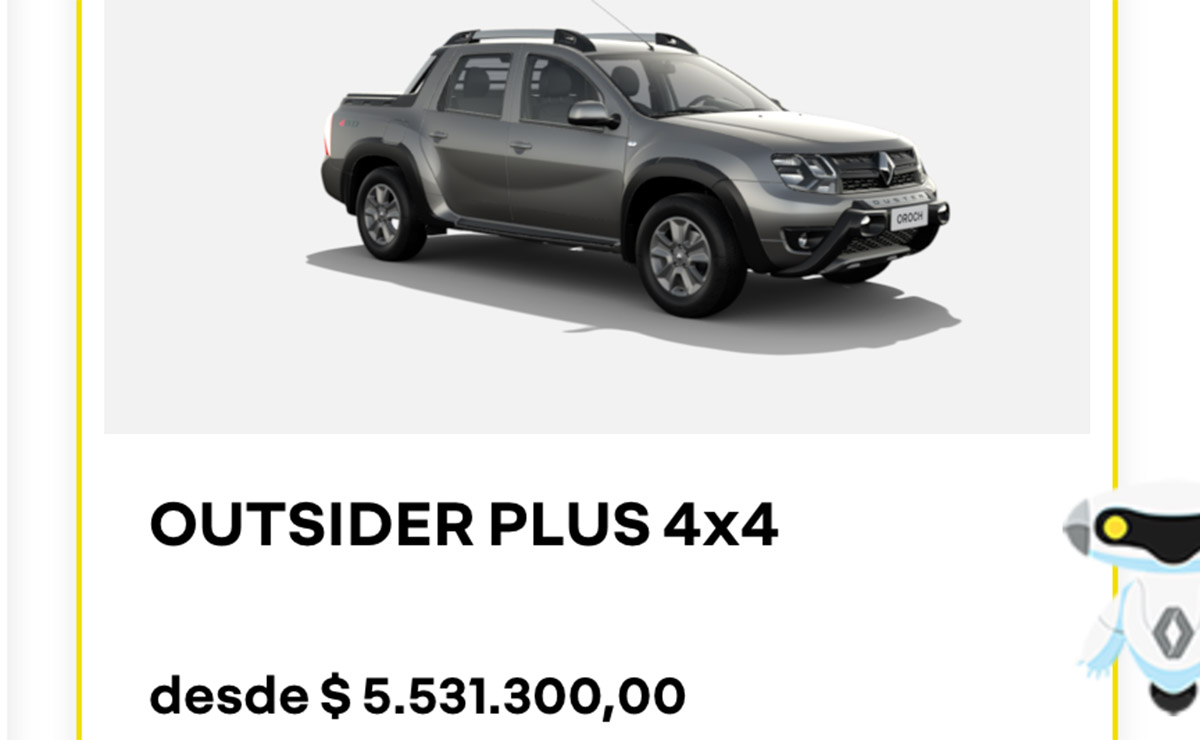 Pick up precio Renault Oroch Outsider
