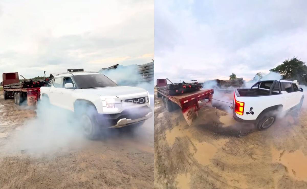 Pick up BYD Shark remolca un camion que pesa 88.000 Libras 1
