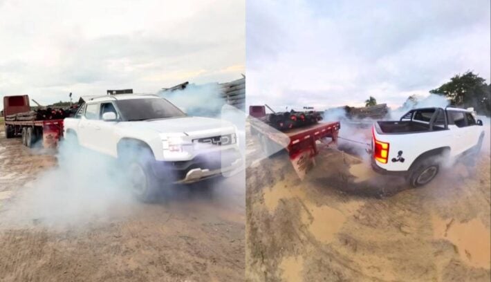 Pick up BYD Shark remolca un camion que pesa 88.000 Libras