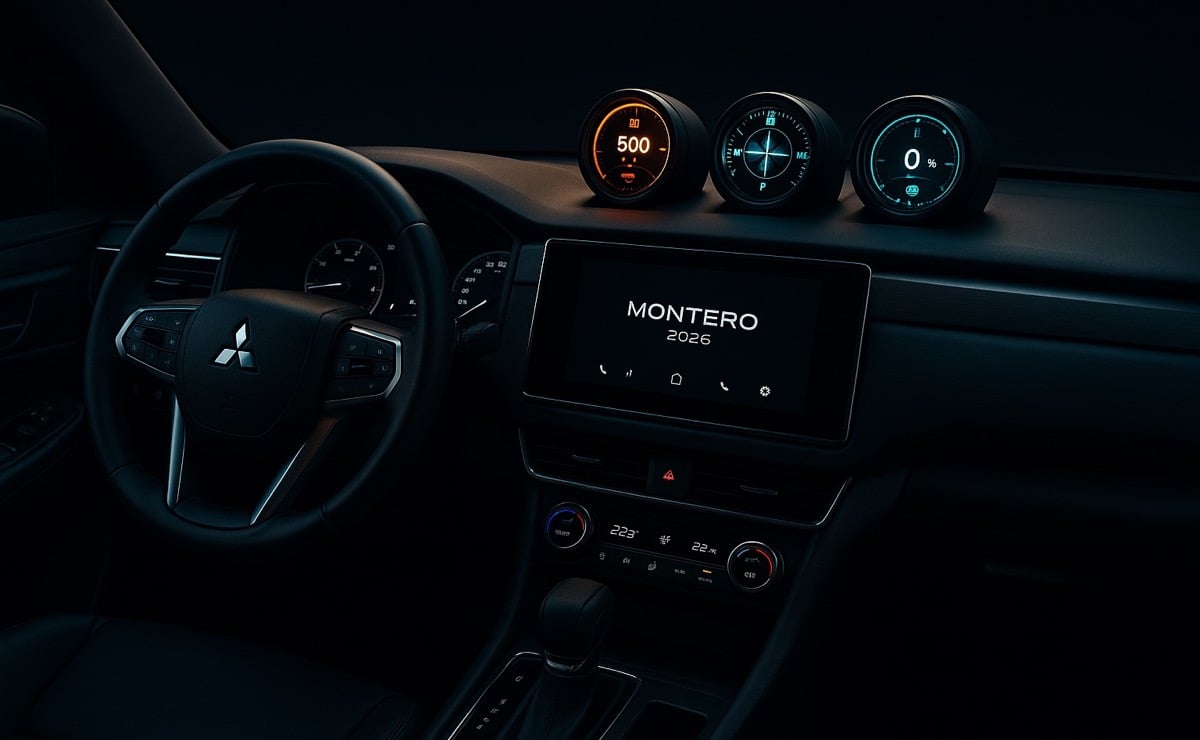 El Montero revive sus 3 relojes míticos: la nueva Mitsubishi Montero trae de vuelta el Multi Meter que enamoró Argentina 1 Mitsubishi Montero 2026 — Interior con triple reloj Multi Meter digital